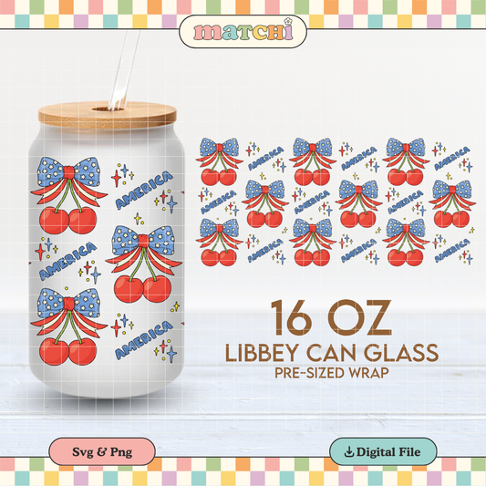 America Cherries | 4th of July 16oz Cup Wrap PNG SVG