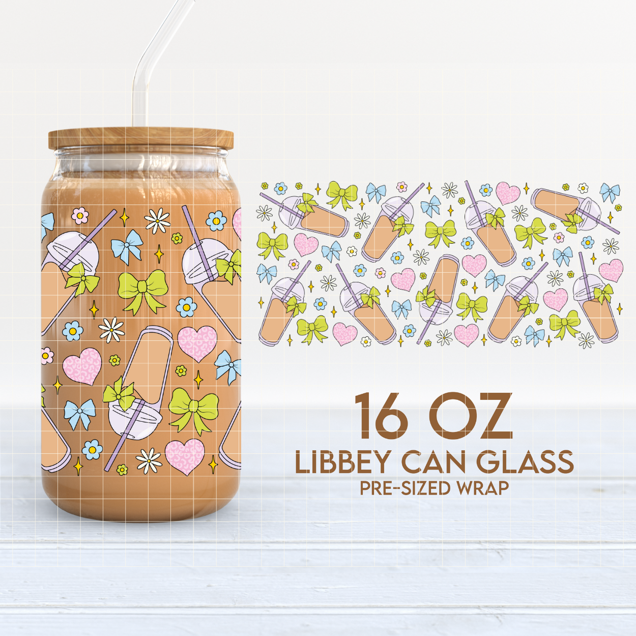Coffee & Bows | Cute 16oz Cup Wrap PNG SVG