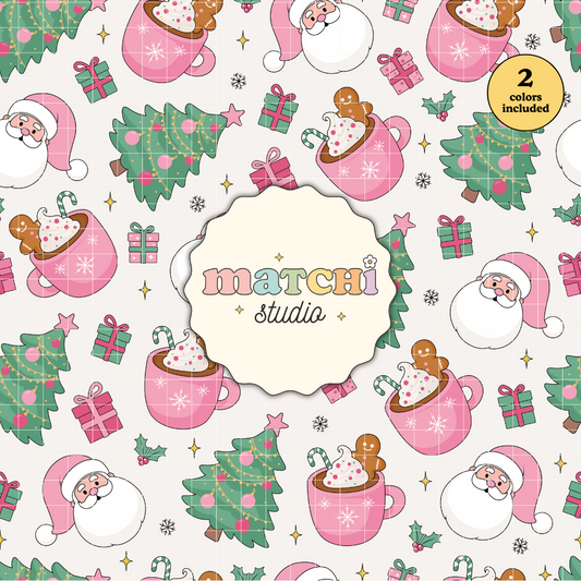 Christmas Things Pattern, Santa & Xmas Trees Repeat Pattern for Fabric Sublimation