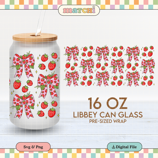 Strawberry Bows | Summer 16oz Cup Wrap PNG SVG