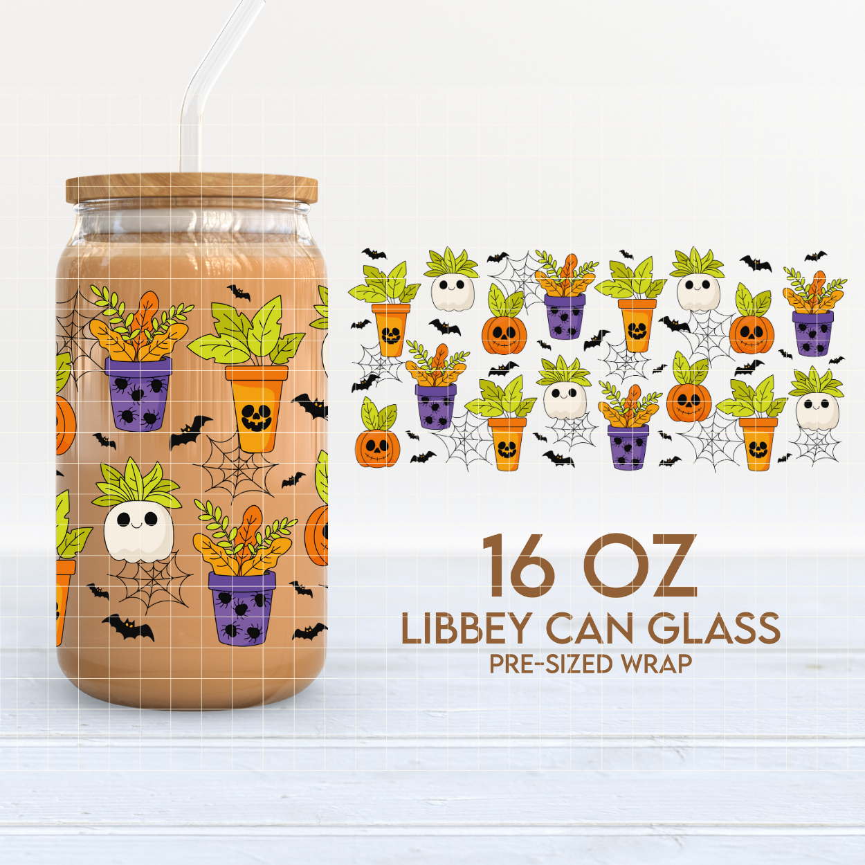 Spooky Plant Pots | Spooky Plants 16oz Cup Wrap PNG SVG