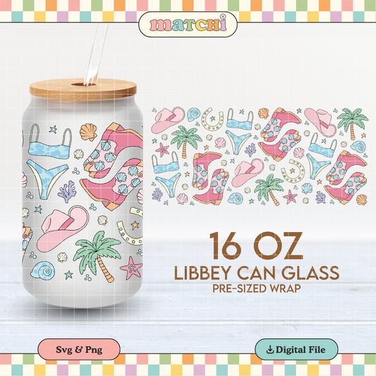 Coastal Cowgirl | Summer 16oz Cup Wrap PNG SVG