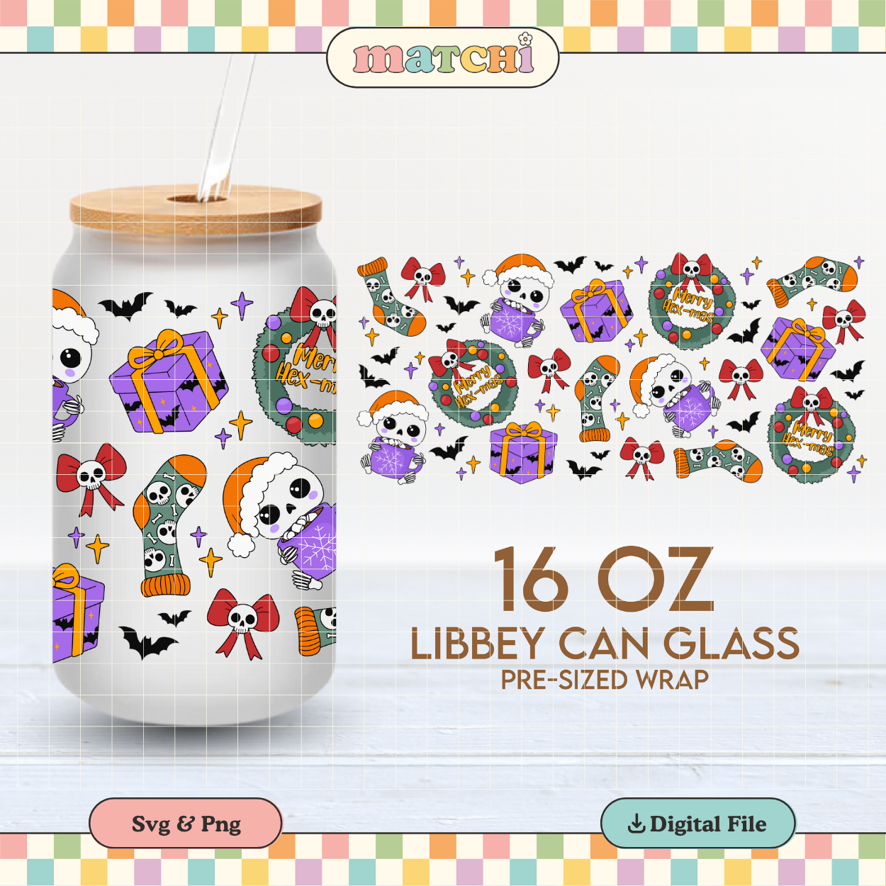 Merry Hex-mas | Spooky Christmas 16oz Cup Wrap PNG SVG