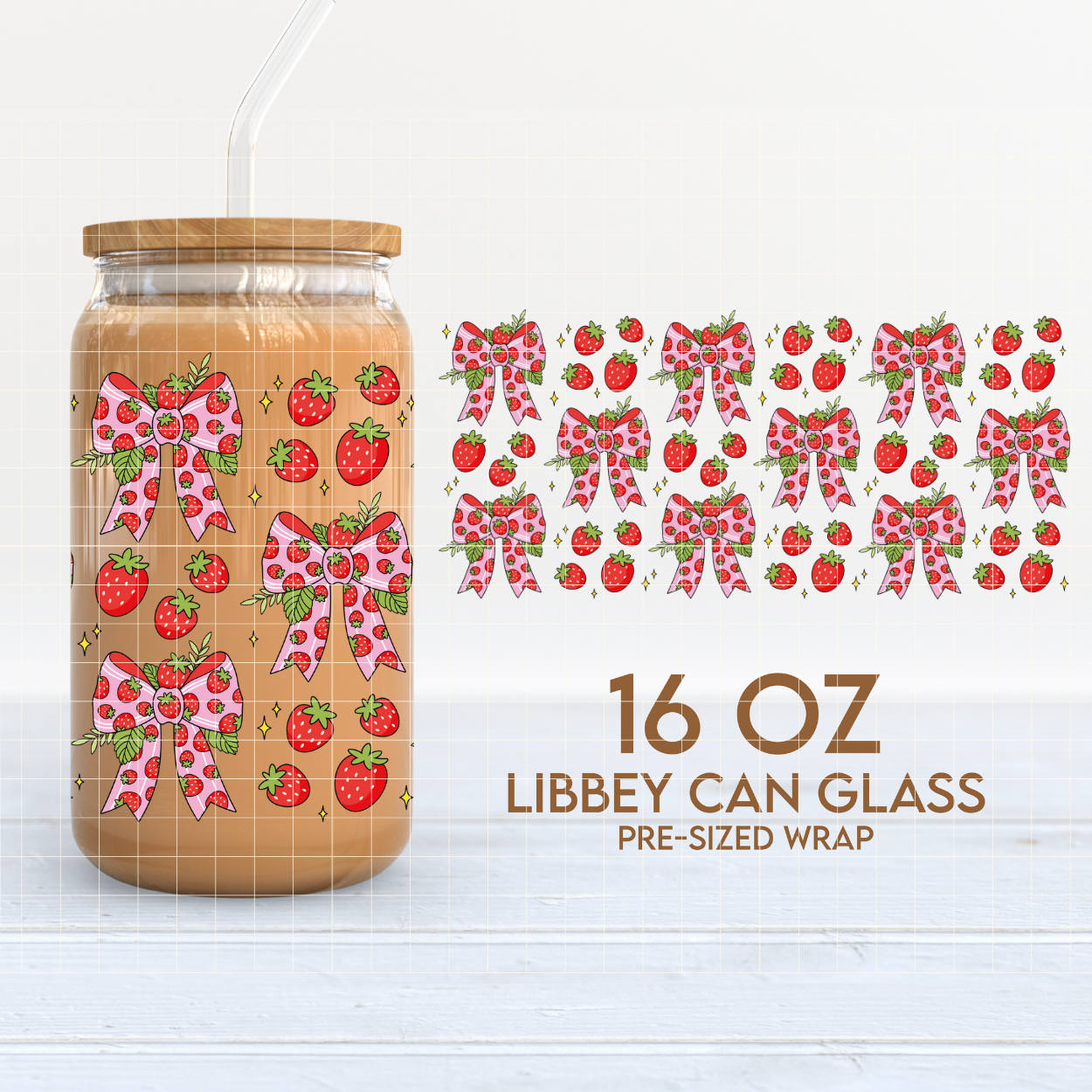 Strawberry Bows | Summer 16oz Cup Wrap PNG SVG