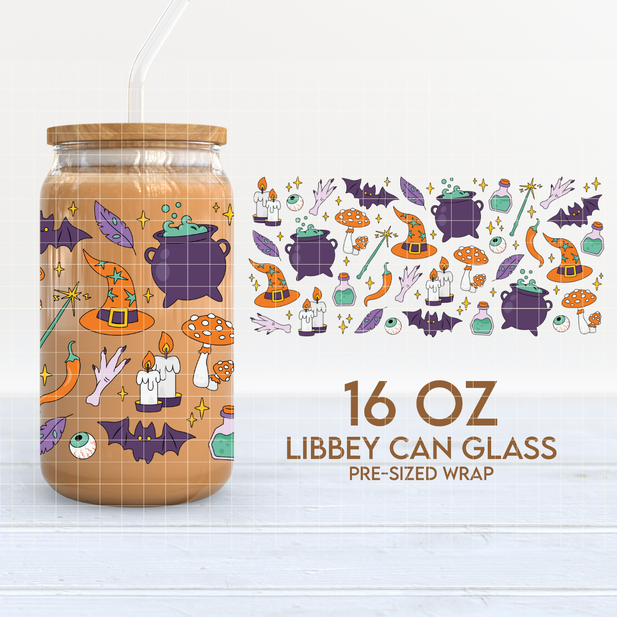 Spooky & Witchy | Halloween 16oz Cup Wrap PNG SVG