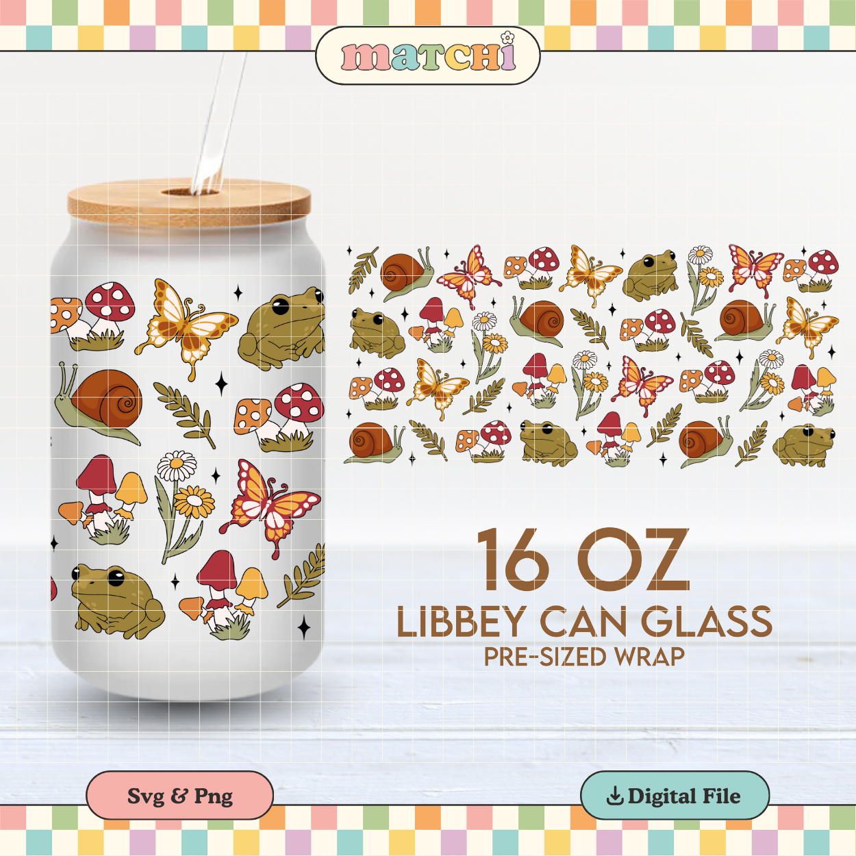 Forest Creatures | Goblincore 16oz Cup Wrap PNG SVG