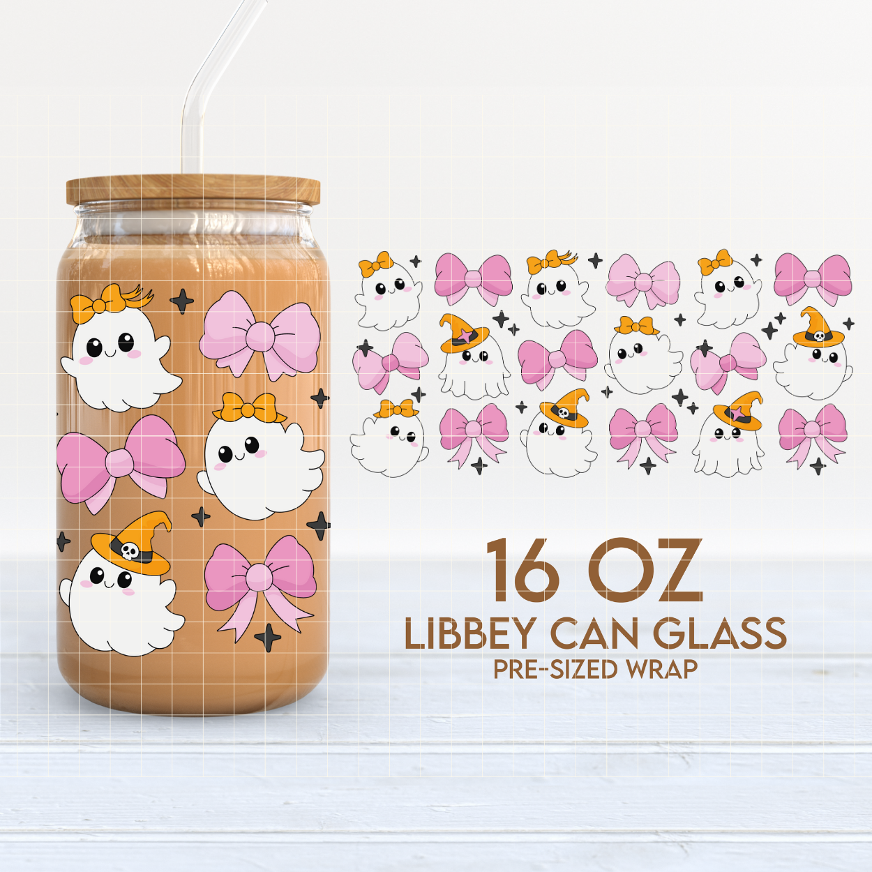 Ghouls & Bows | Coquette Spooky 16oz Cup Wrap PNG SVG