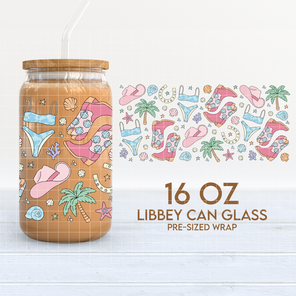 Coastal Cowgirl | Summer 16oz Cup Wrap PNG SVG