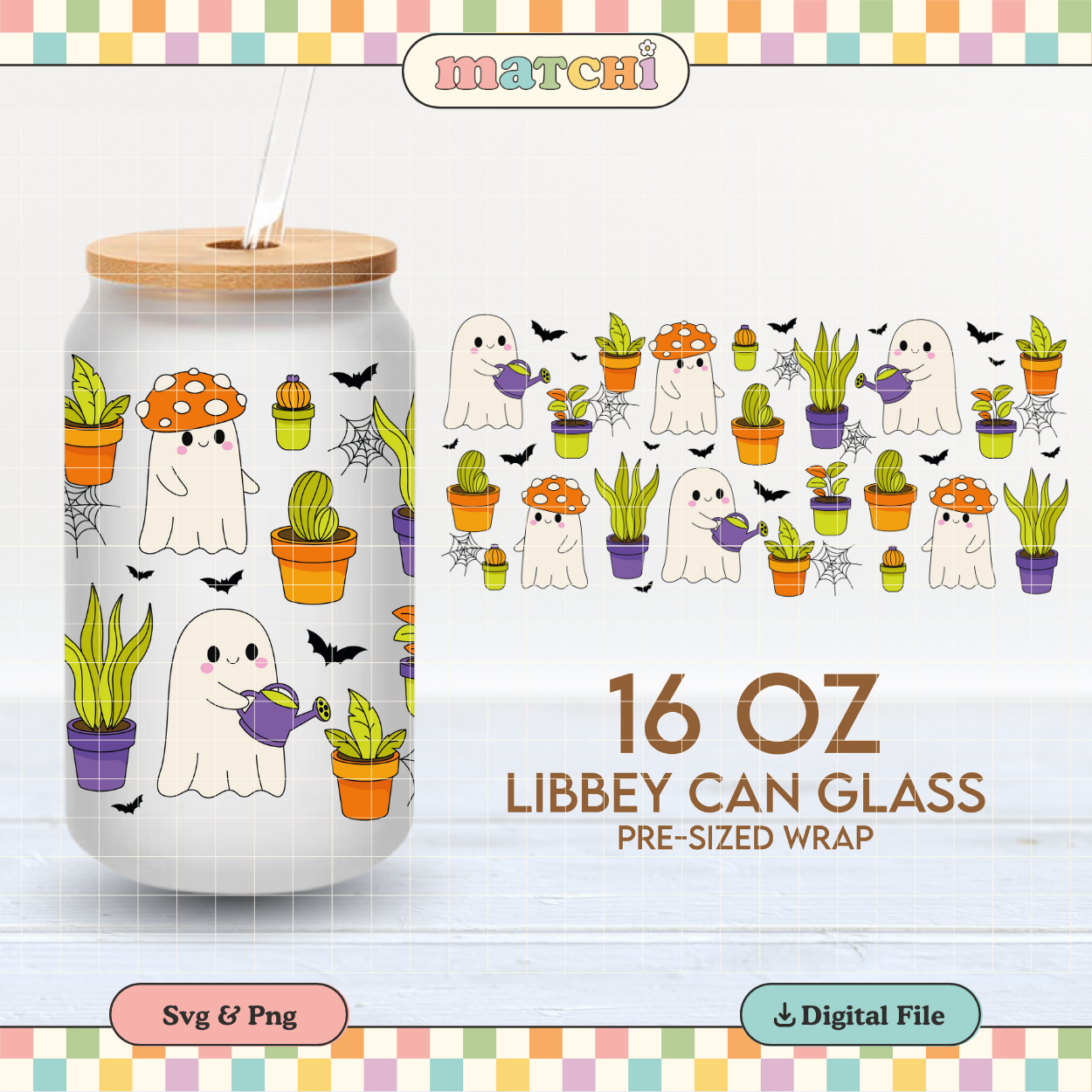 Ghosts & Plants | Spooky Plants 16oz Cup Wrap PNG SVG