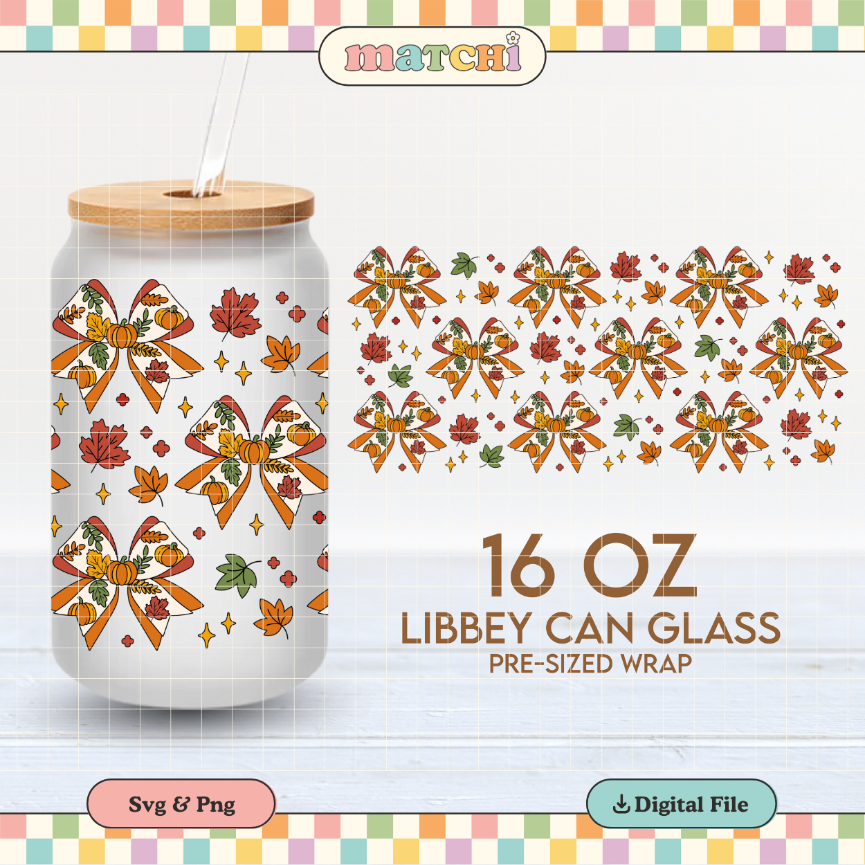 Fall Bows | Autumn 16oz Cup Wrap PNG SVG