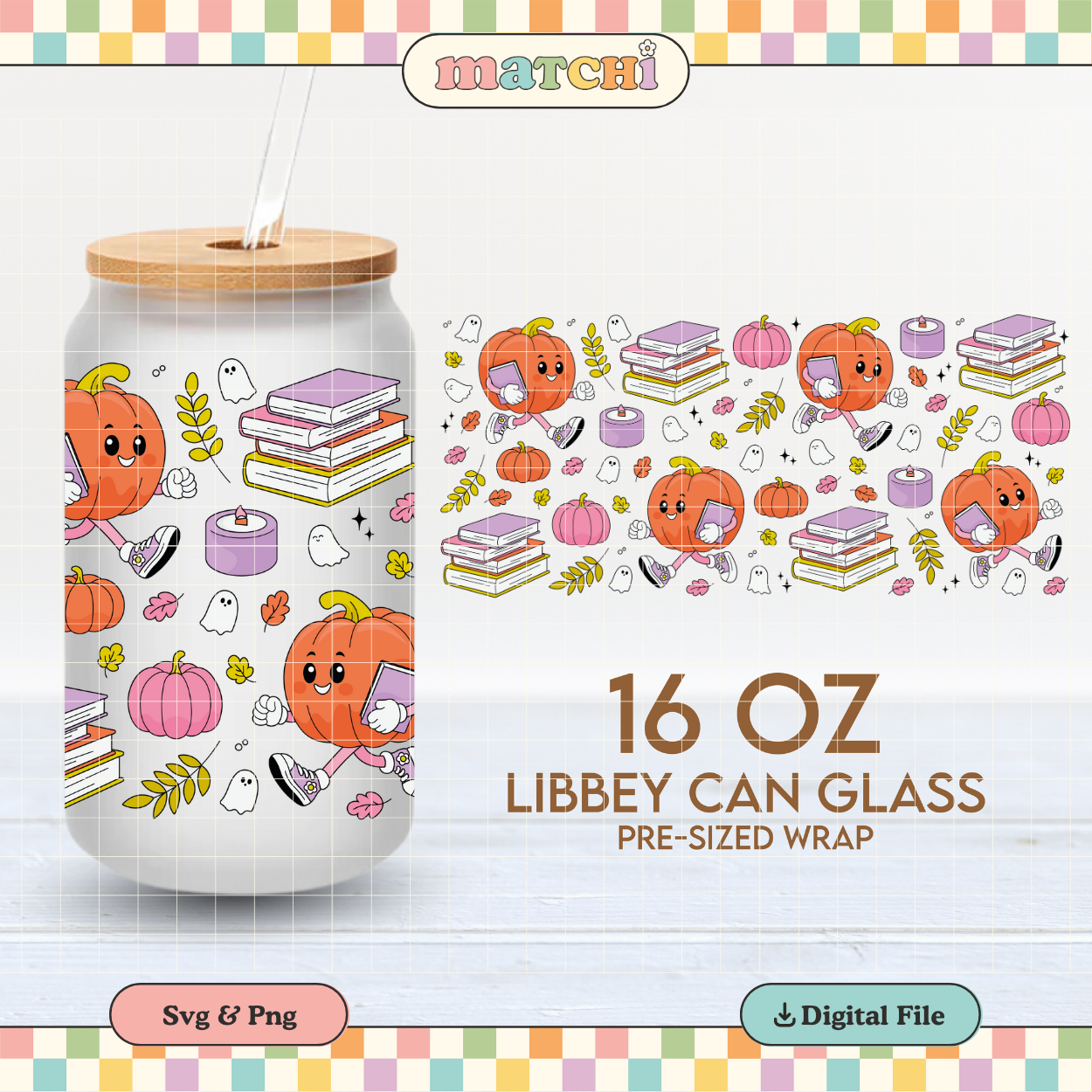 Bookish Pumpkin | Bookish Fall 16oz Cup Wrap PNG SVG