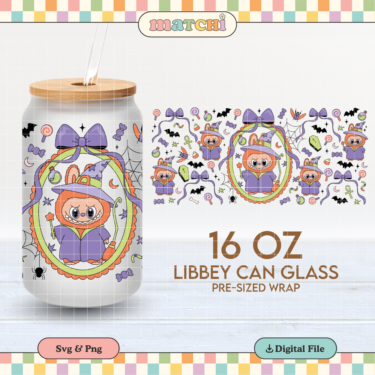 Witch Monster Doll | Halloween 16oz Cup Wrap PNG SVG
