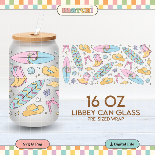 Coastal Cowgirl Surf | Summer 16oz Cup Wrap PNG SVG