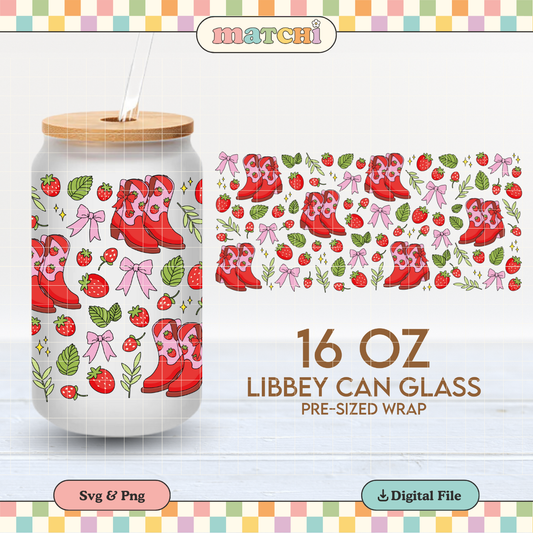 Strawberry Boots | Summer 16oz Cup Wrap PNG SVG