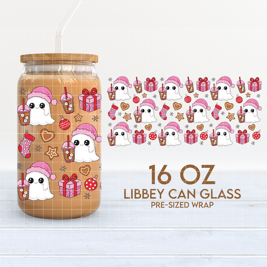Xmas Ghost & Coffee | Girlie Christmas 16oz Cup Wrap PNG SVG