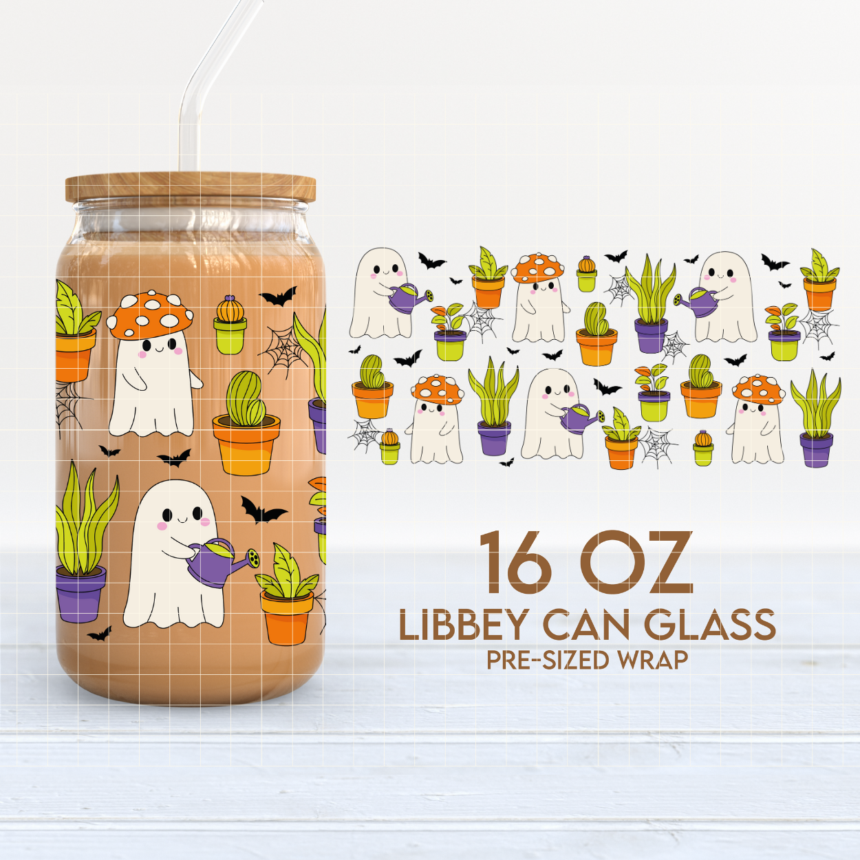 Ghosts & Plants | Spooky Plants 16oz Cup Wrap PNG SVG