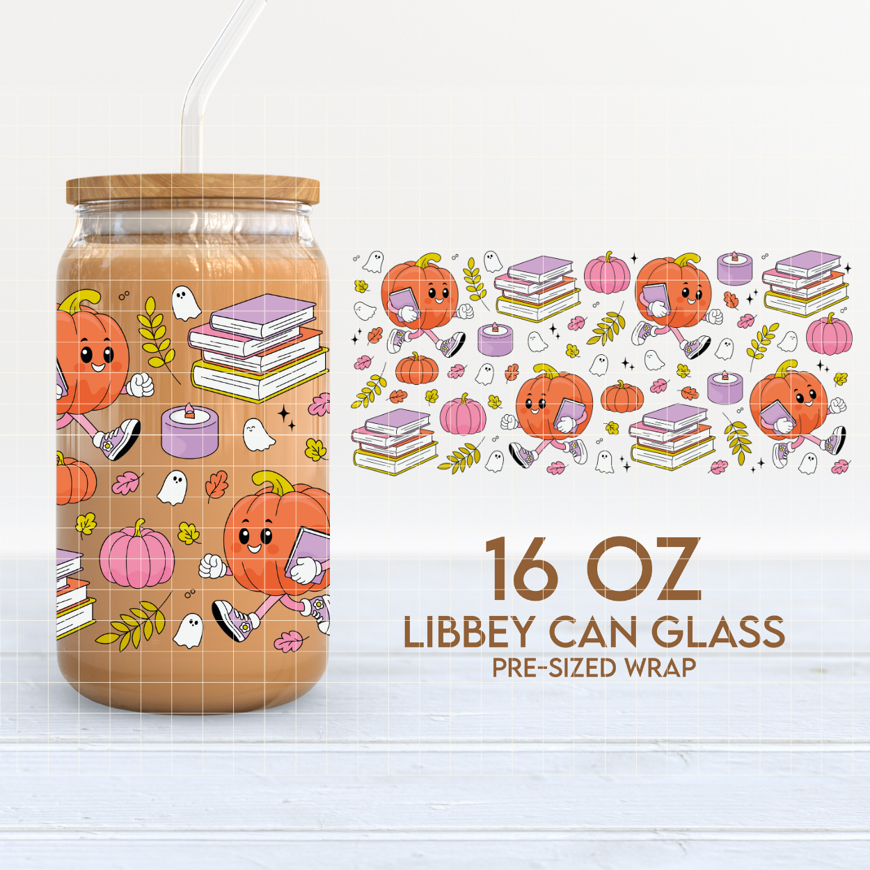 Bookish Pumpkin | Bookish Fall 16oz Cup Wrap PNG SVG