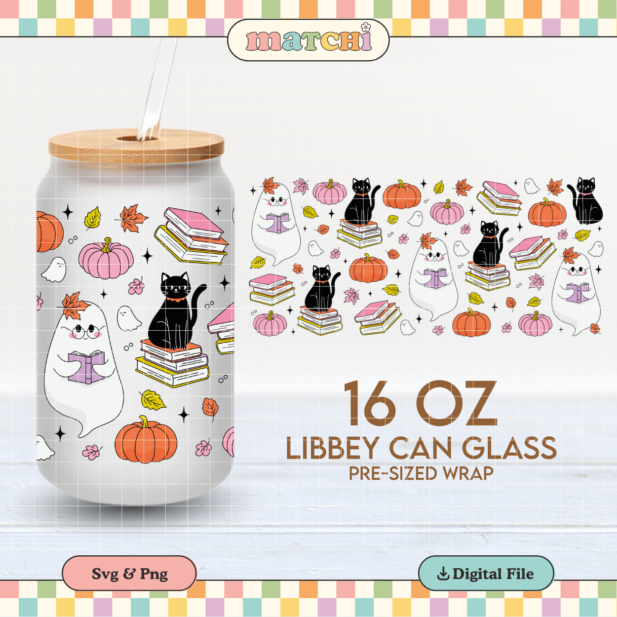 Bookish Cat Lady | Bookish Fall 16oz Cup Wrap PNG SVG