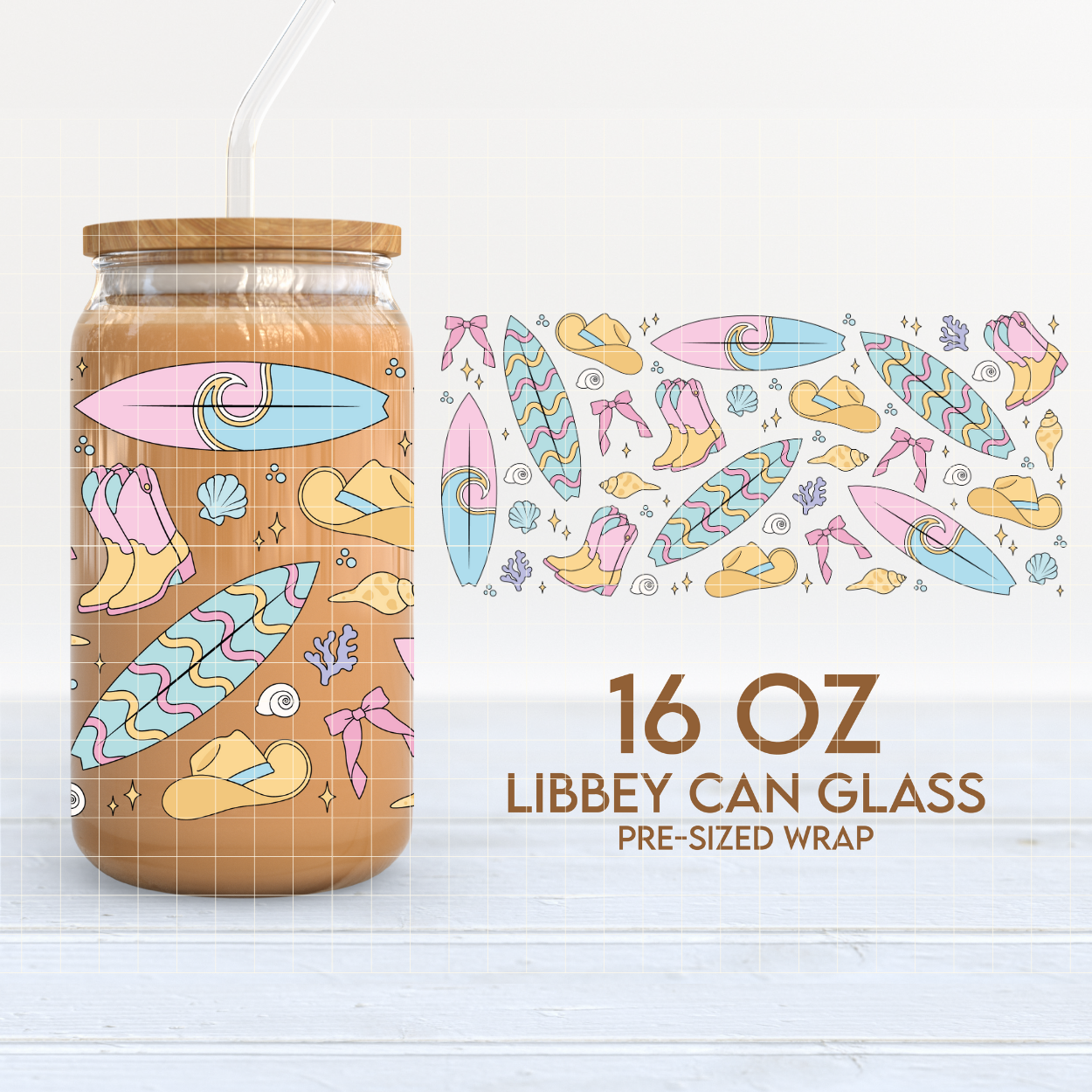 Coastal Cowgirl Surf | Summer 16oz Cup Wrap PNG SVG