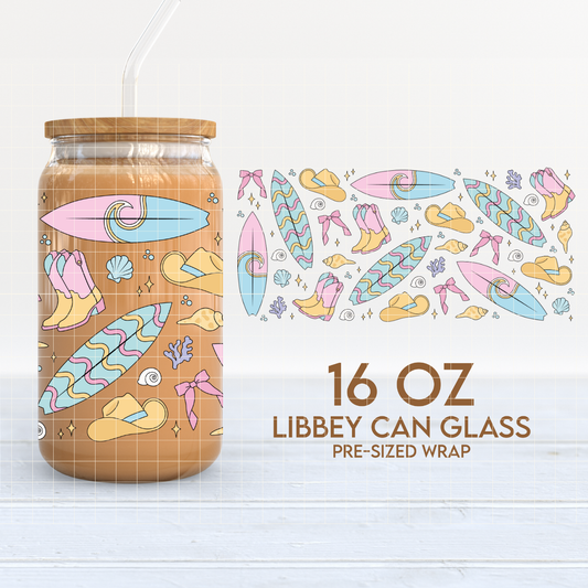 Coastal Cowgirl Surf | Summer 16oz Cup Wrap PNG SVG