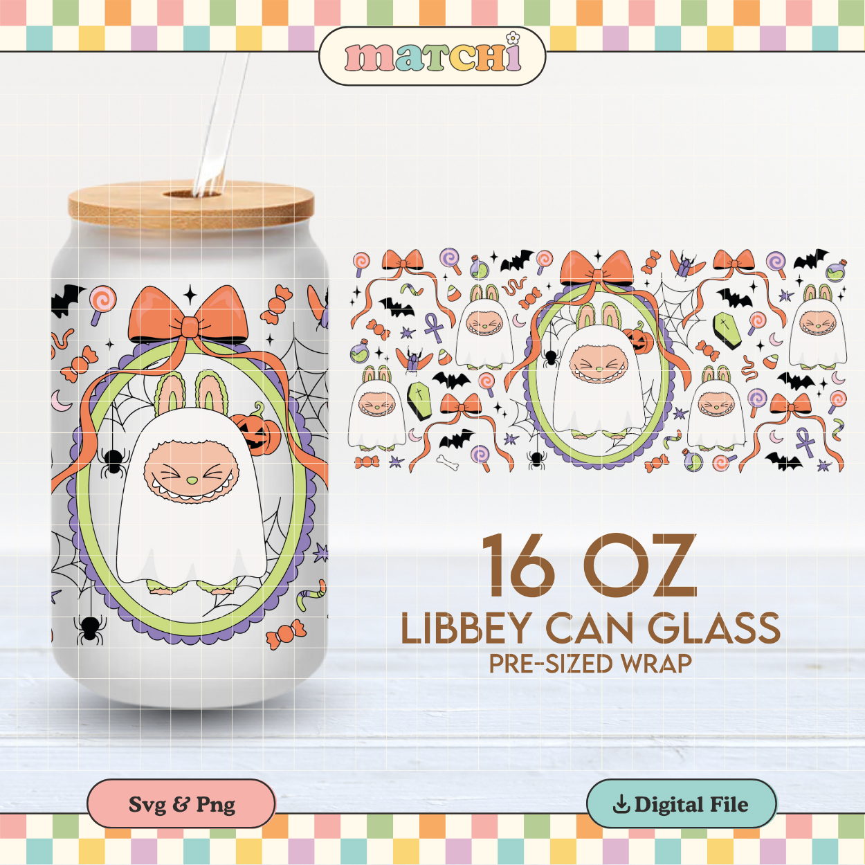 Ghost Monster Doll | Halloween 16oz Cup Wrap PNG SVG