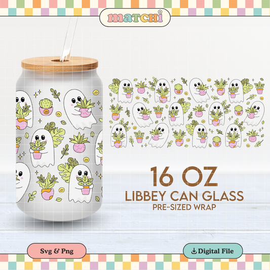 Cute Ghosts Holding Plants 16oz Cup Wrap PNG SVG