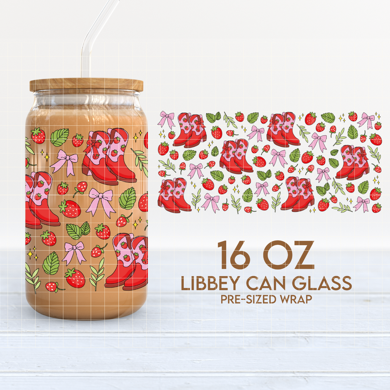 Strawberry Boots | Summer 16oz Cup Wrap PNG SVG