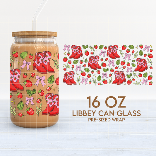 Strawberry Boots | Summer 16oz Cup Wrap PNG SVG