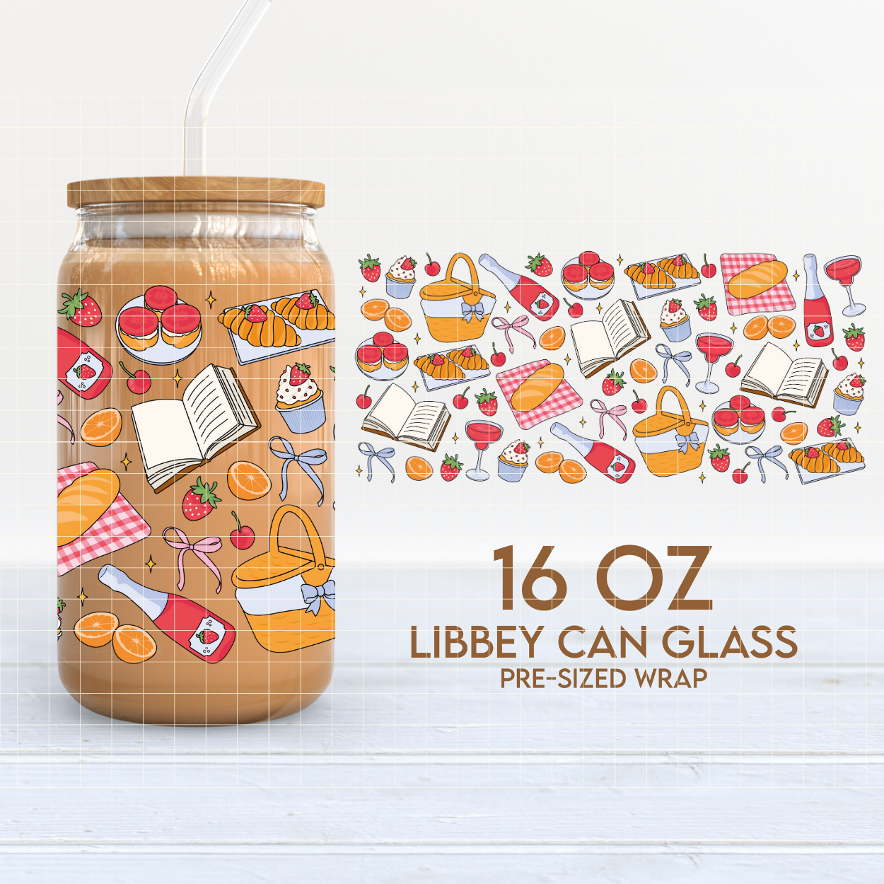 Strawberry Picnic | Summer 16oz Cup Wrap PNG SVG