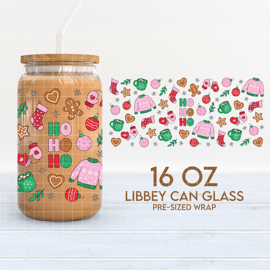 Ho Ho Ho | Girlie Christmas 16oz Cup Wrap PNG SVG