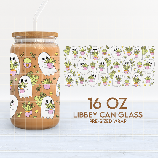 Cute Ghosts Holding Plants 16oz Cup Wrap PNG SVG