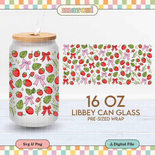 Strawberries & Bows | Summer 16oz Cup Wrap PNG SVG