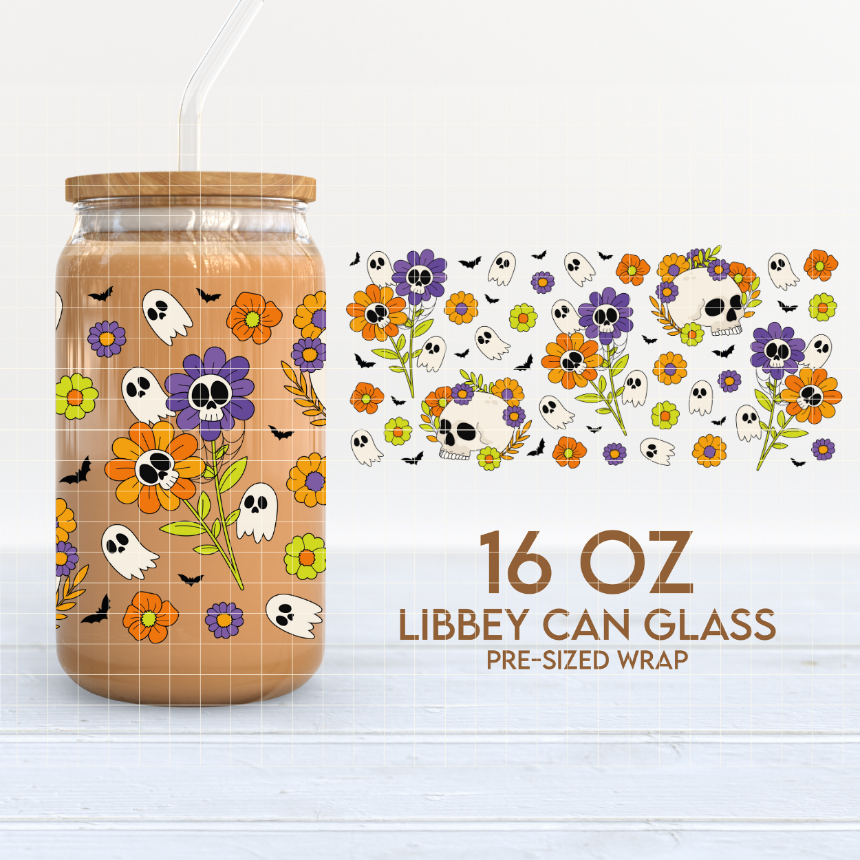 Spooky Flowers | Spooky Plants 16oz Cup Wrap PNG SVG