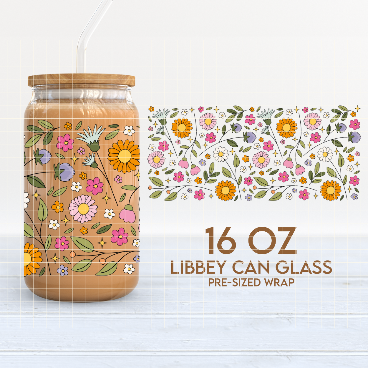 Flowers | 16oz Cup Wrap PNG SVG