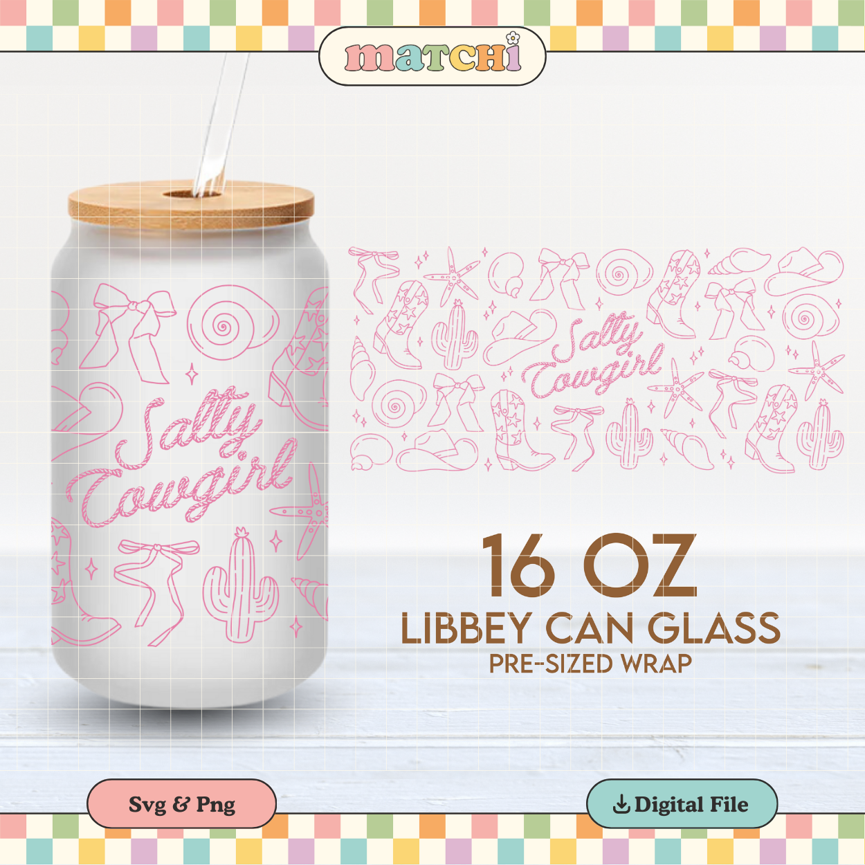 Salty Cowgirl | Summer 16oz Cup Wrap PNG SVG