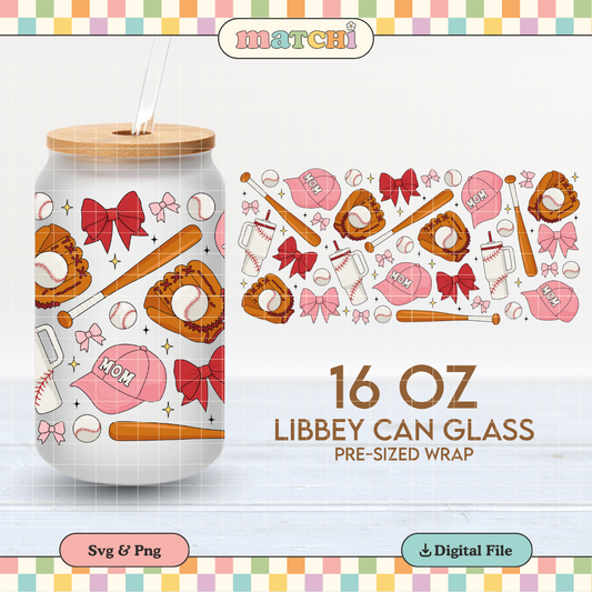 Baseball Mom | Baseball 16oz Cup Wrap PNG SVG