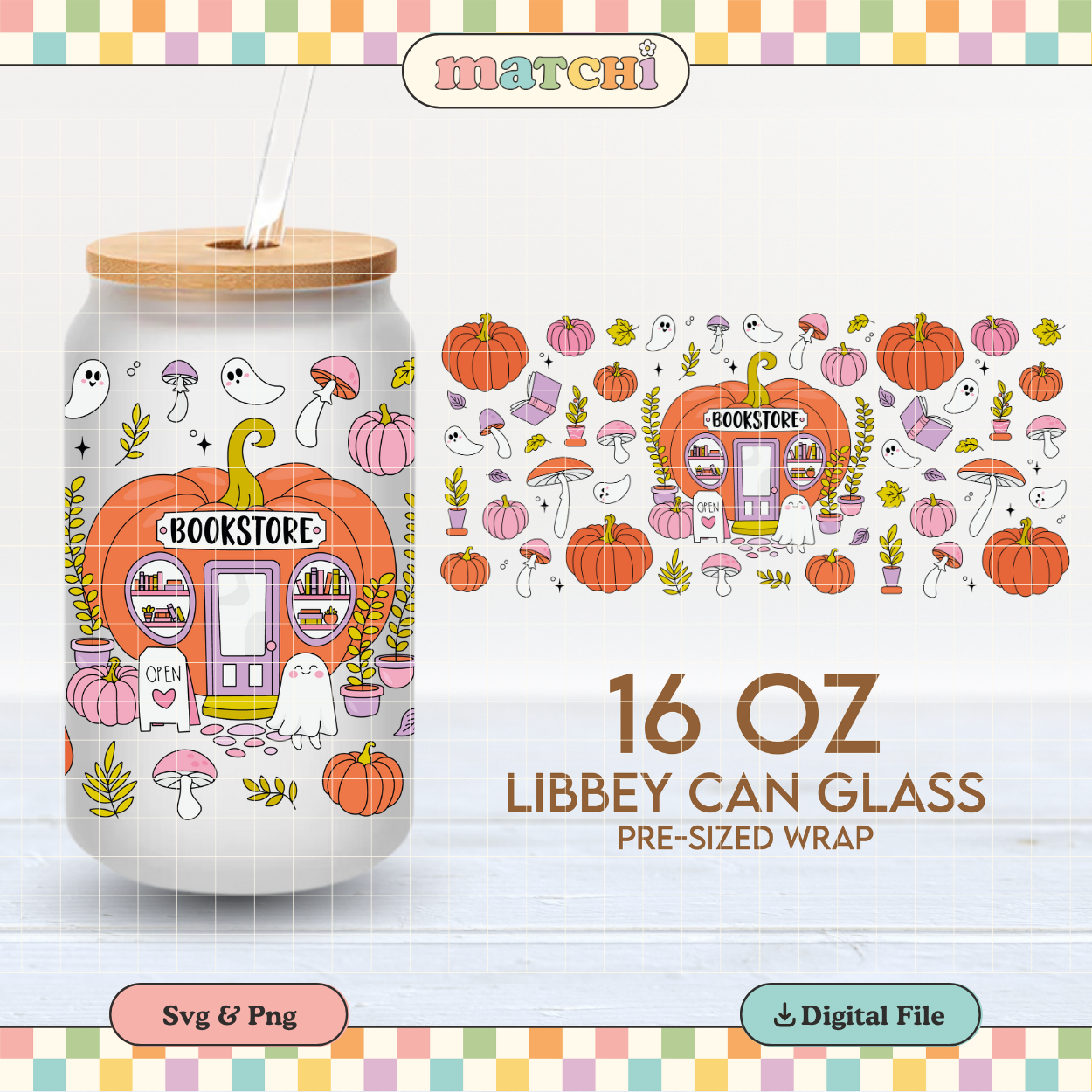 Fall Bookstore | Bookish Fall 16oz Cup Wrap PNG SVG