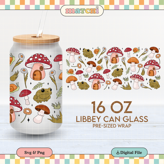 Mushrooms & Frogs | Goblincore 16oz Cup Wrap PNG SVG