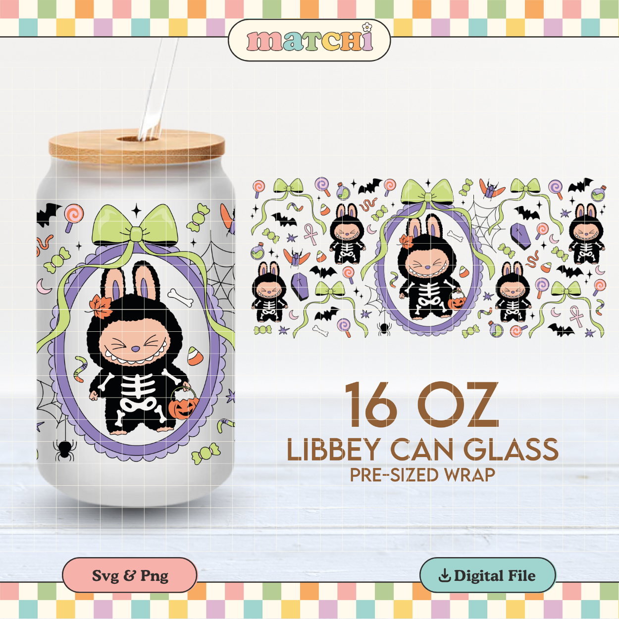 Skeleton Monster Doll | Halloween 16oz Cup Wrap PNG SVG