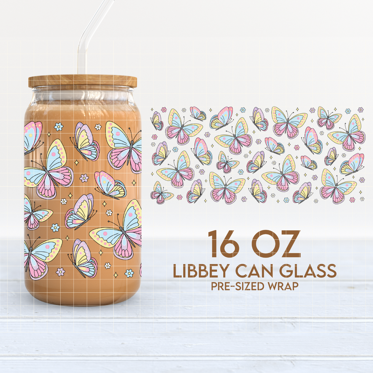 Butterflies | Spring 16oz Cup Wrap PNG SVG