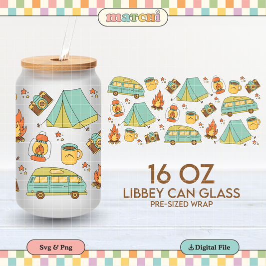 Happy Camper | Camping 16oz Cup Wrap PNG SVG