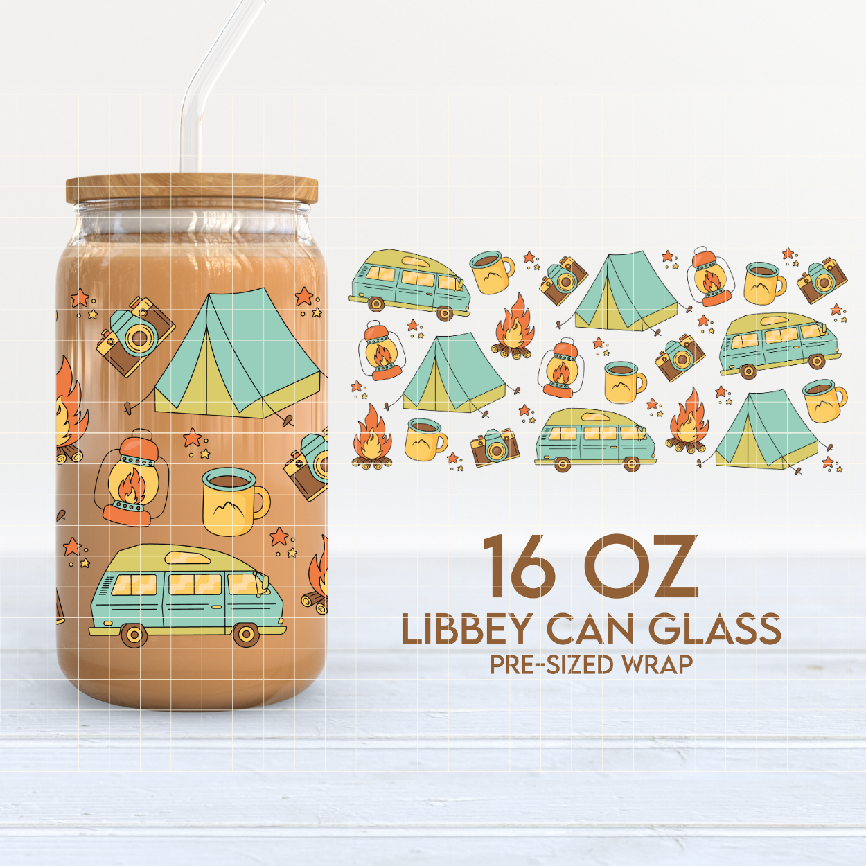 Happy Camper | Camping 16oz Cup Wrap PNG SVG