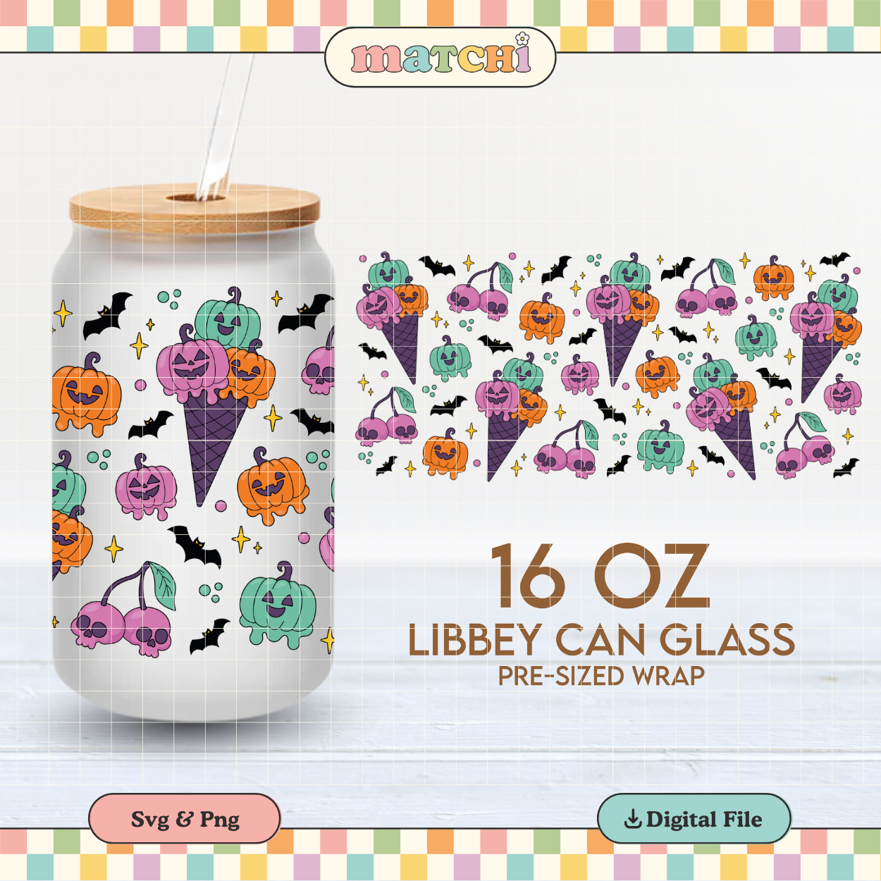Spooky Ice Cream | Halloween 16oz Cup Wrap PNG SVG
