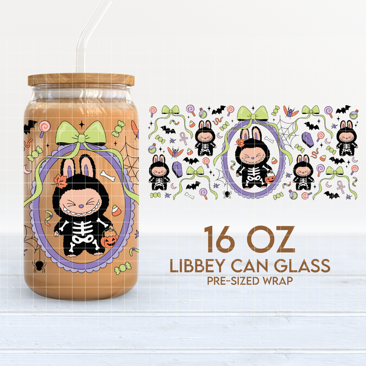Skeleton Monster Doll | Halloween 16oz Cup Wrap PNG SVG