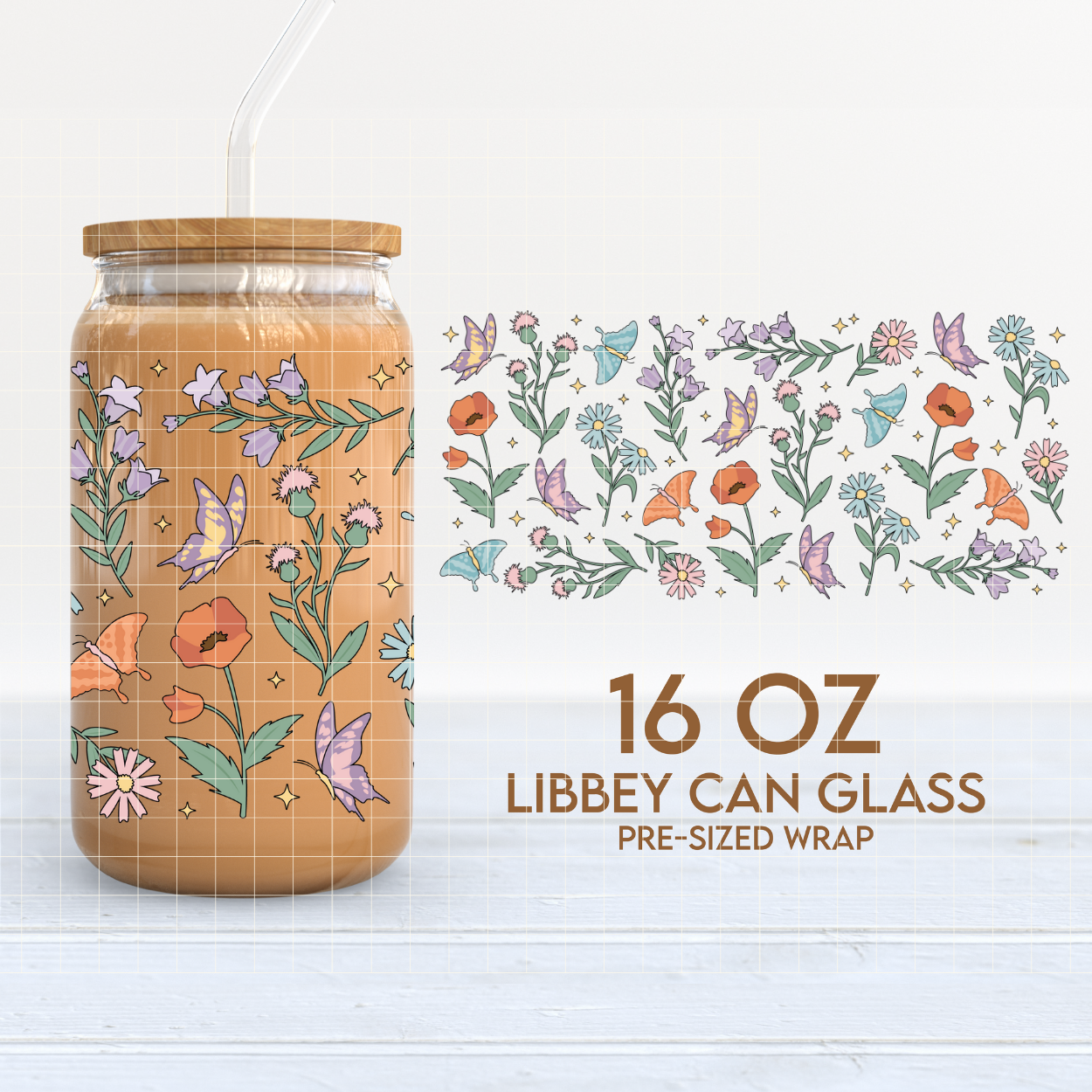 Flowers & Butterflies | Spring 16oz Cup Wrap PNG SVG