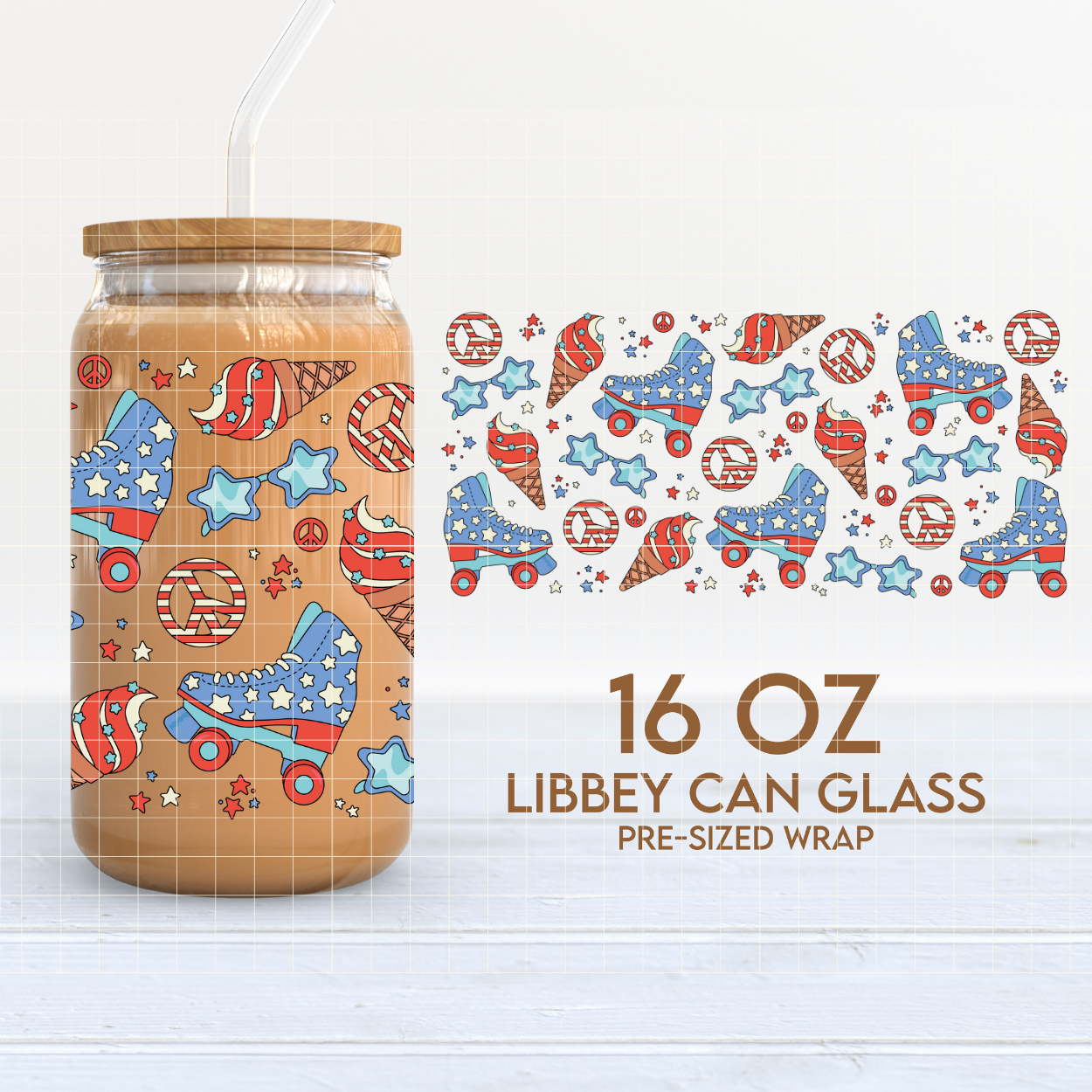 Groovy 4th of July | Patriotic 16oz Cup Wrap PNG SVG