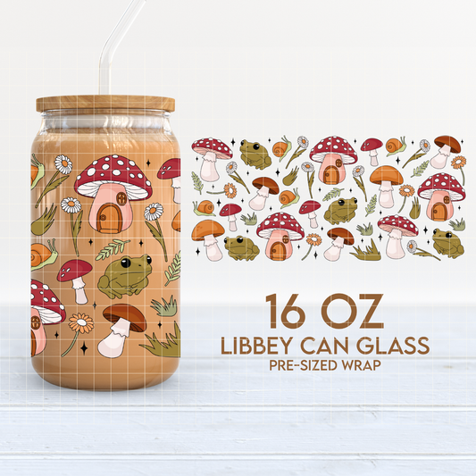 Mushrooms & Frogs | Goblincore 16oz Cup Wrap PNG SVG