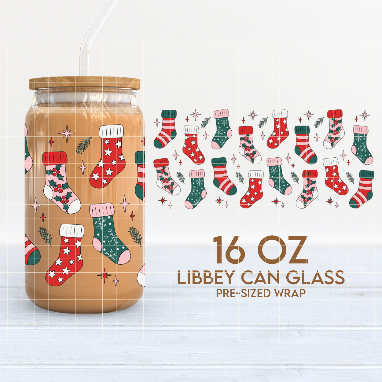 Xmas Socks | Christmas 16oz Cup Wrap PNG SVG