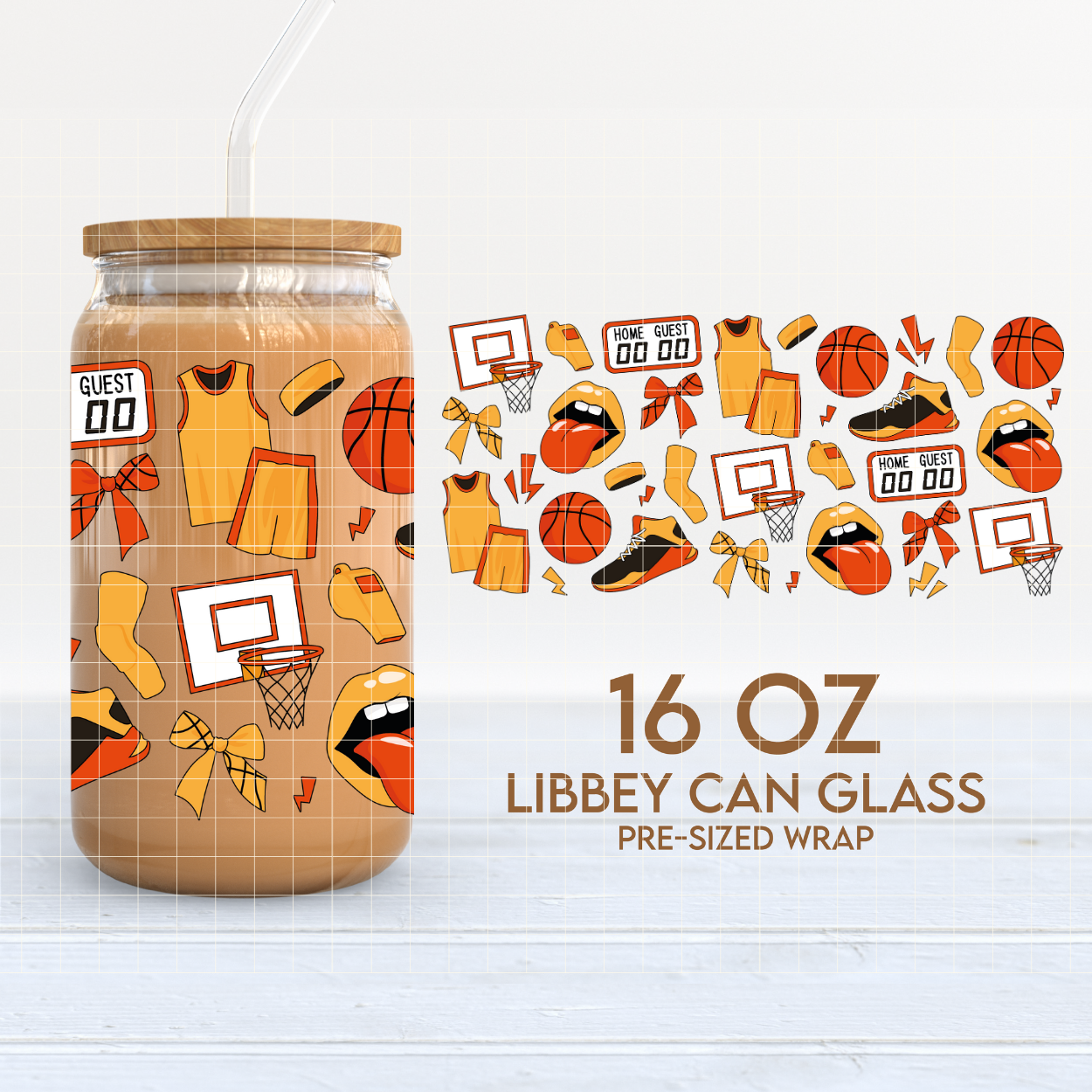 Basketball | Sports 16oz Cup Wrap PNG SVG