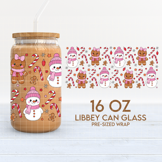 Snowman & Gingerbread | Girlie Christmas 16oz Cup Wrap PNG SVG